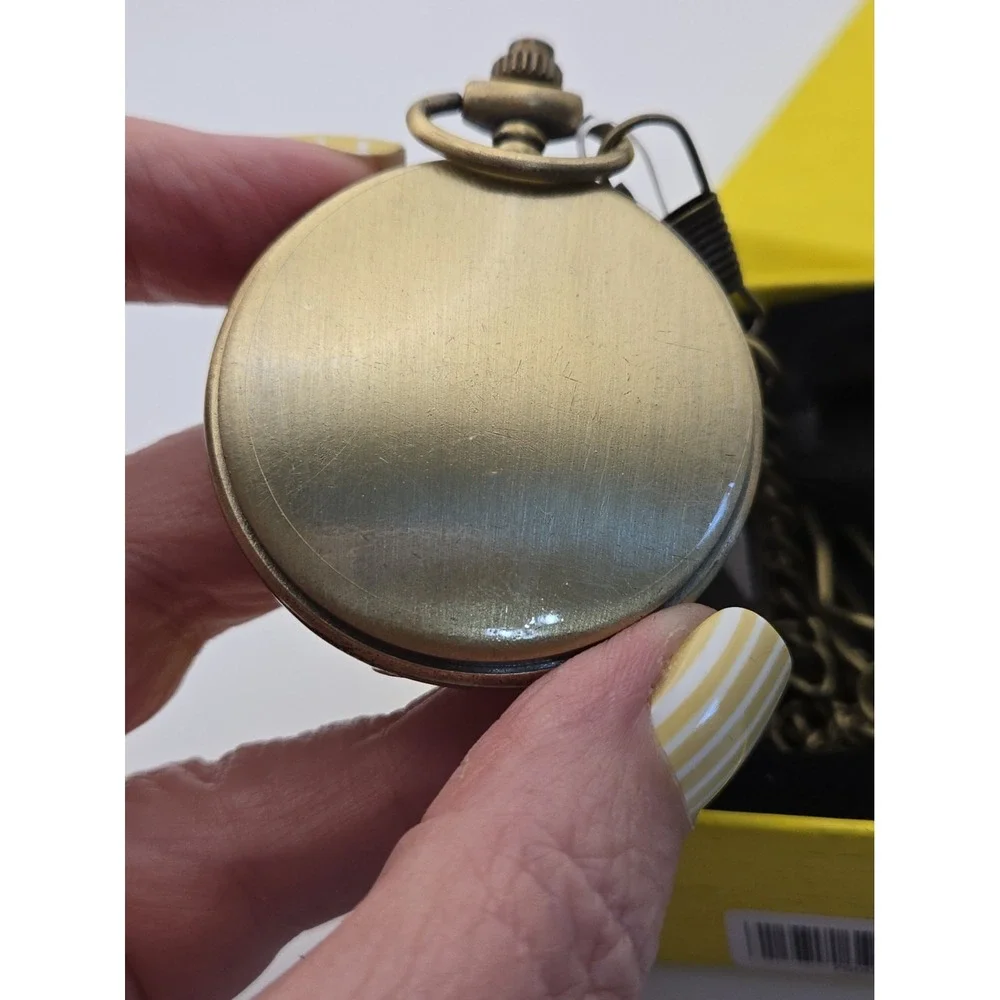NIB 79004 Invicta Goldtone Owl Pocket Watch. Blue/Green Enamel, Crystals,Chain.